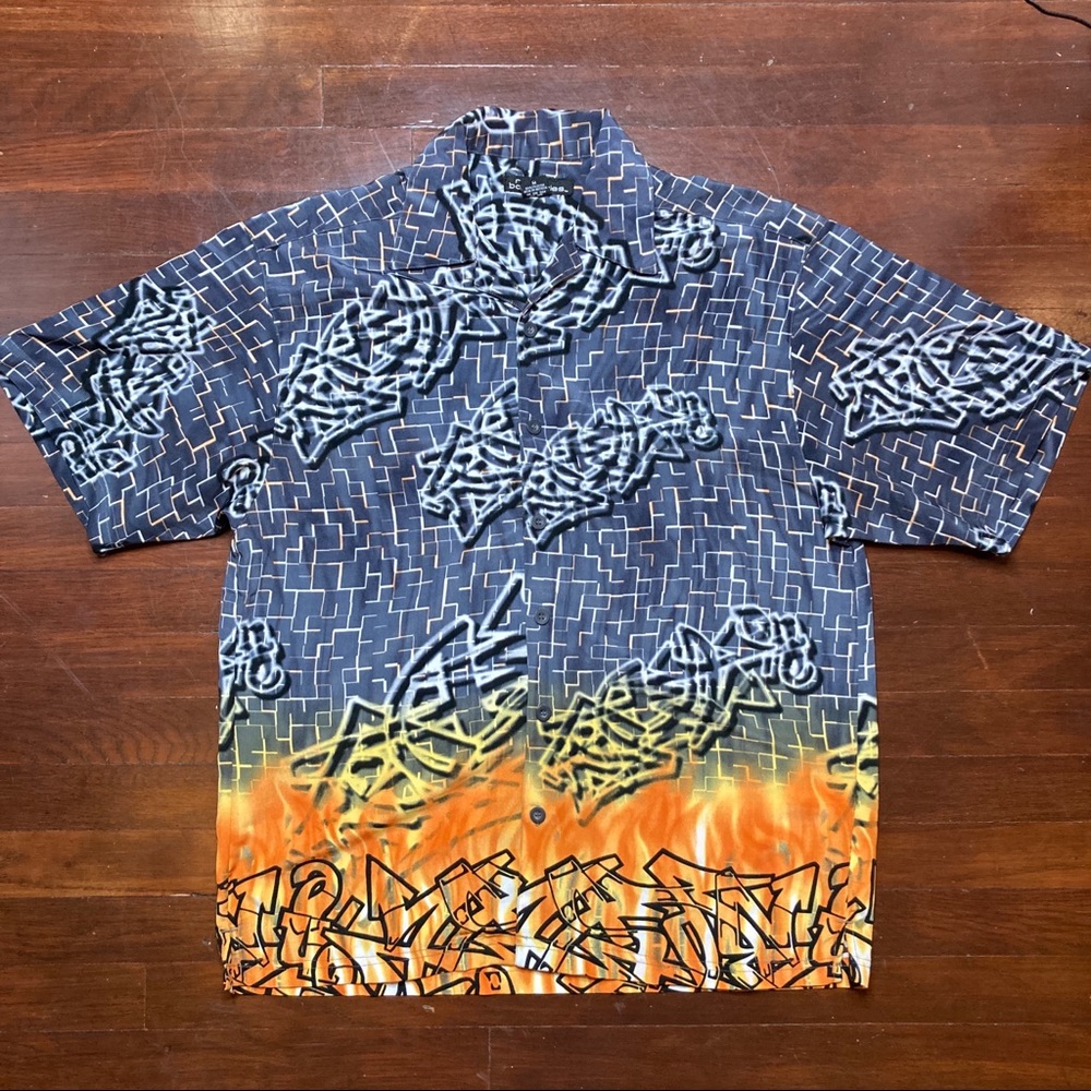 Y2K No Boundaries Full Print Graffiti Button Up